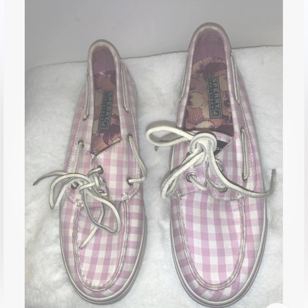 🪢 SPERRY Top Siders Pink Gingham Print Sneakers Loafers 7.5